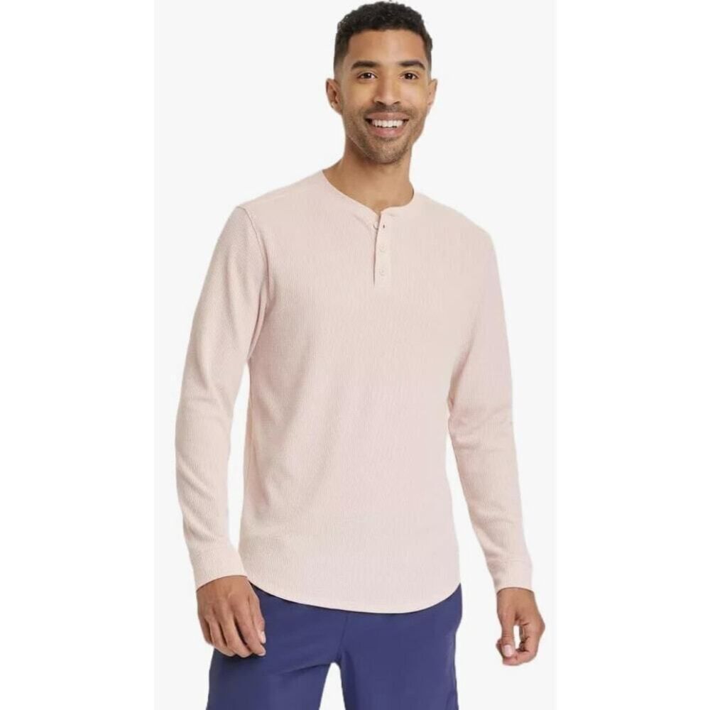 Long Sleeve Waffle Henley Top - All In Motion, Light Pink Men's Size Small